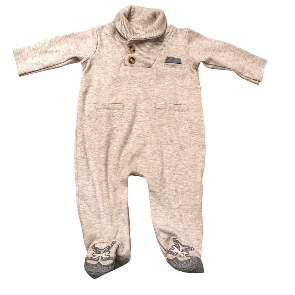 Little Chickadees Heather Beige Baby Onesie Romper Footies, 3M